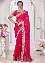 Georgette Hot Pink Wedding Wear Embroidery Work Saree